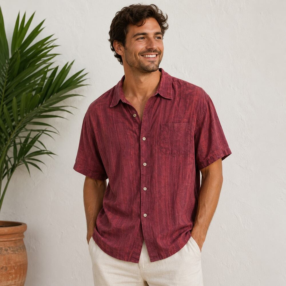 Tommy Bahama red linen button up shirt XL Beachy coastal resort cruise